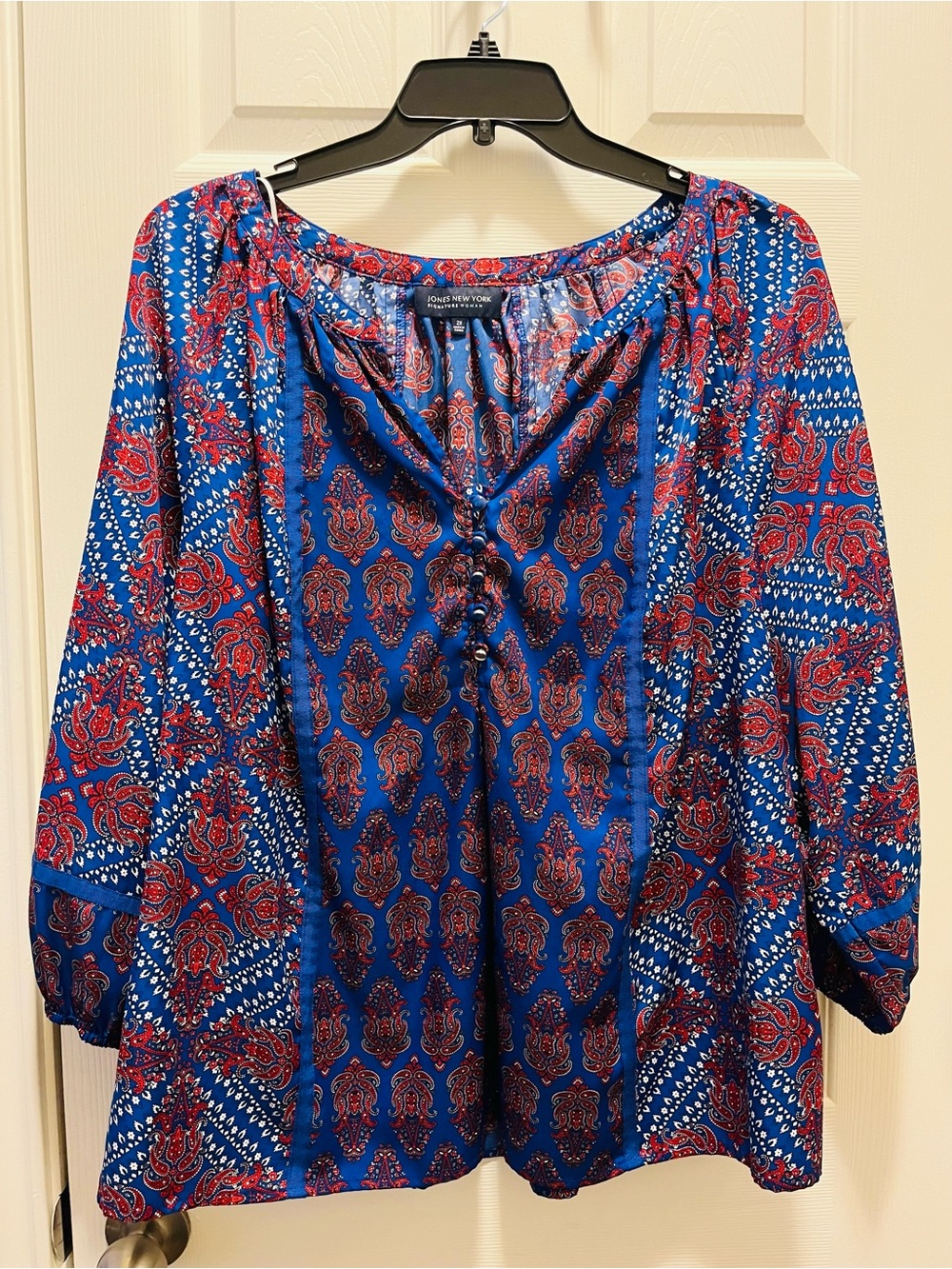 Jones New York Signature Woman 2X Blue Red Paisley Blouse Boho Tunic